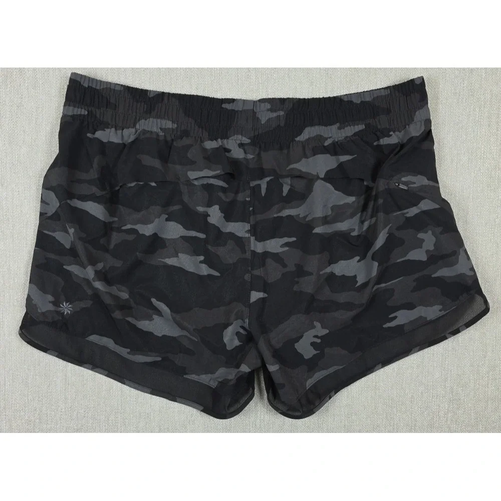 Athleta Shorts Womens Large Black Camo Printed Mesh Racer Run Lined Running 4 In - Picture 9 of 13